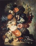 Jan van Os Fruit,Flwers and a Fish oil painting reproduction